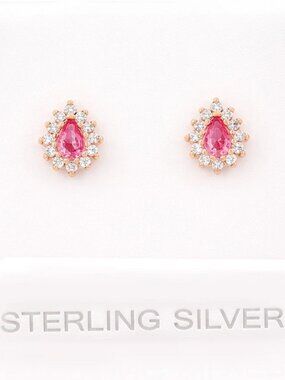 Created Pink & White Sapphire Stud Earrings 14k Rose Gold Plated (.925)